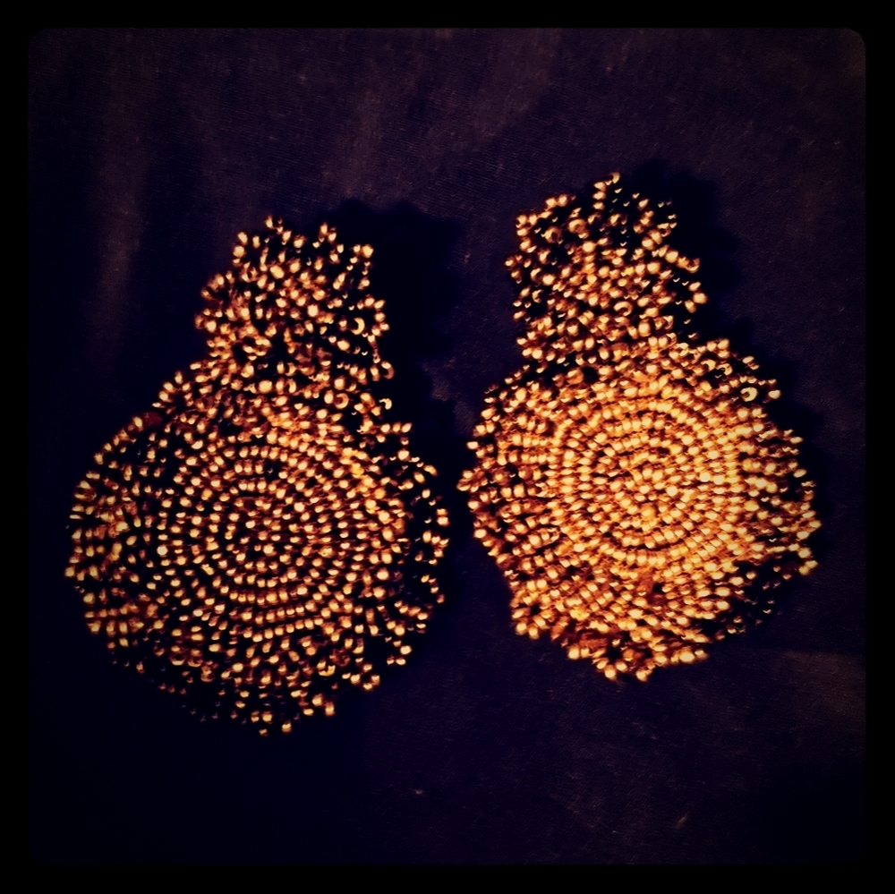 3/$25 Black & Gold Round Beaded Statement Earrings